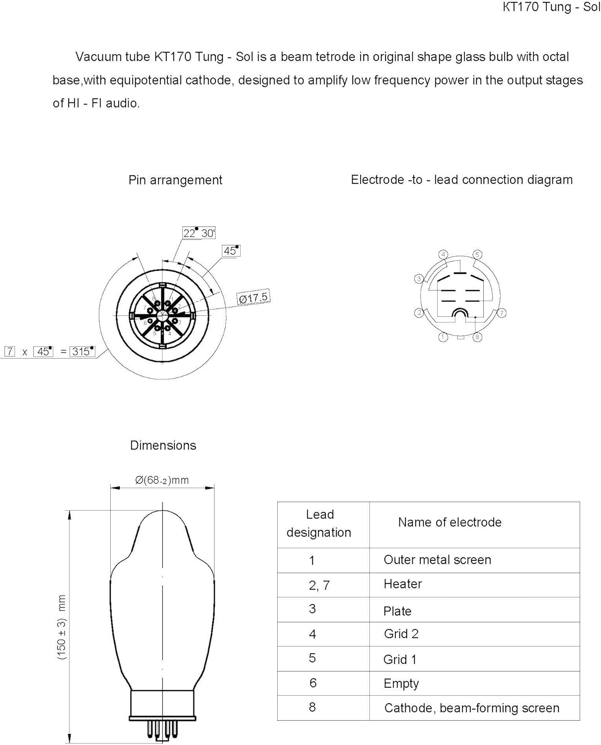 TUNG-SOL KT170 /MP Matched 2-Piece Bended/Original Shaped Balloon Border-Thermal Beam Tube image number 2