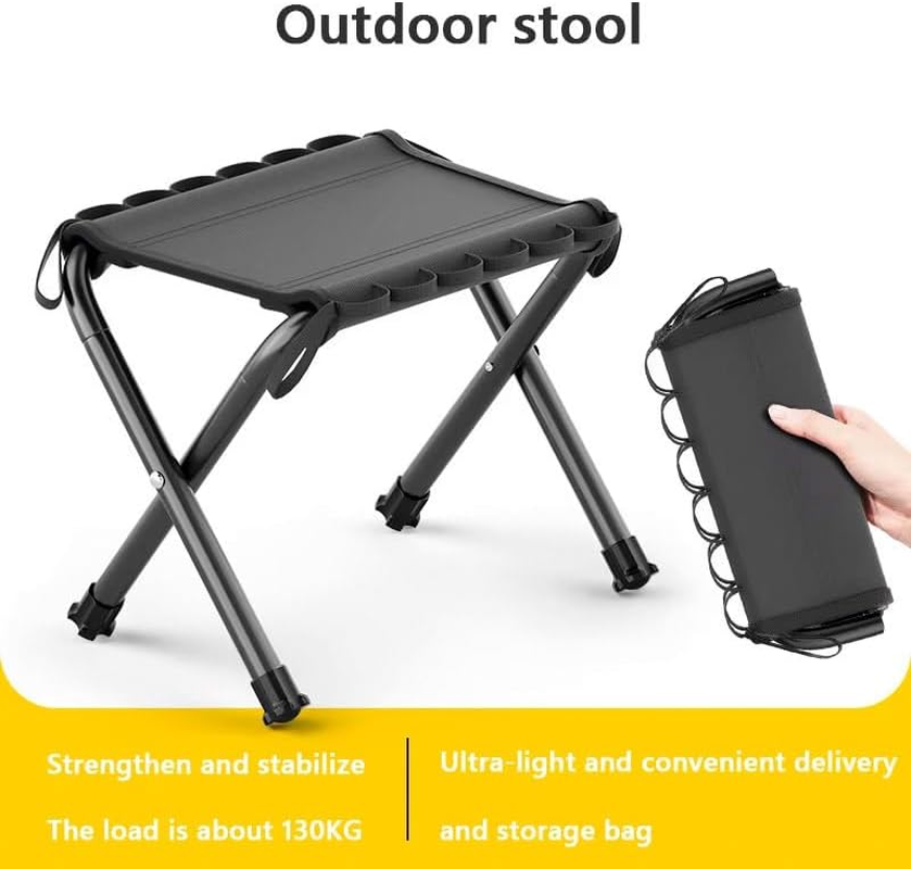 AIMALL 1Pc Outdoor Mazar Foldable Stool, Portable Fishing Chair, Lightweight Folding Camping Stool, Compact Picnic Bench, Heavy-Duty 130KG Capacity, Convenient Storage Bag - Khaki image number 4