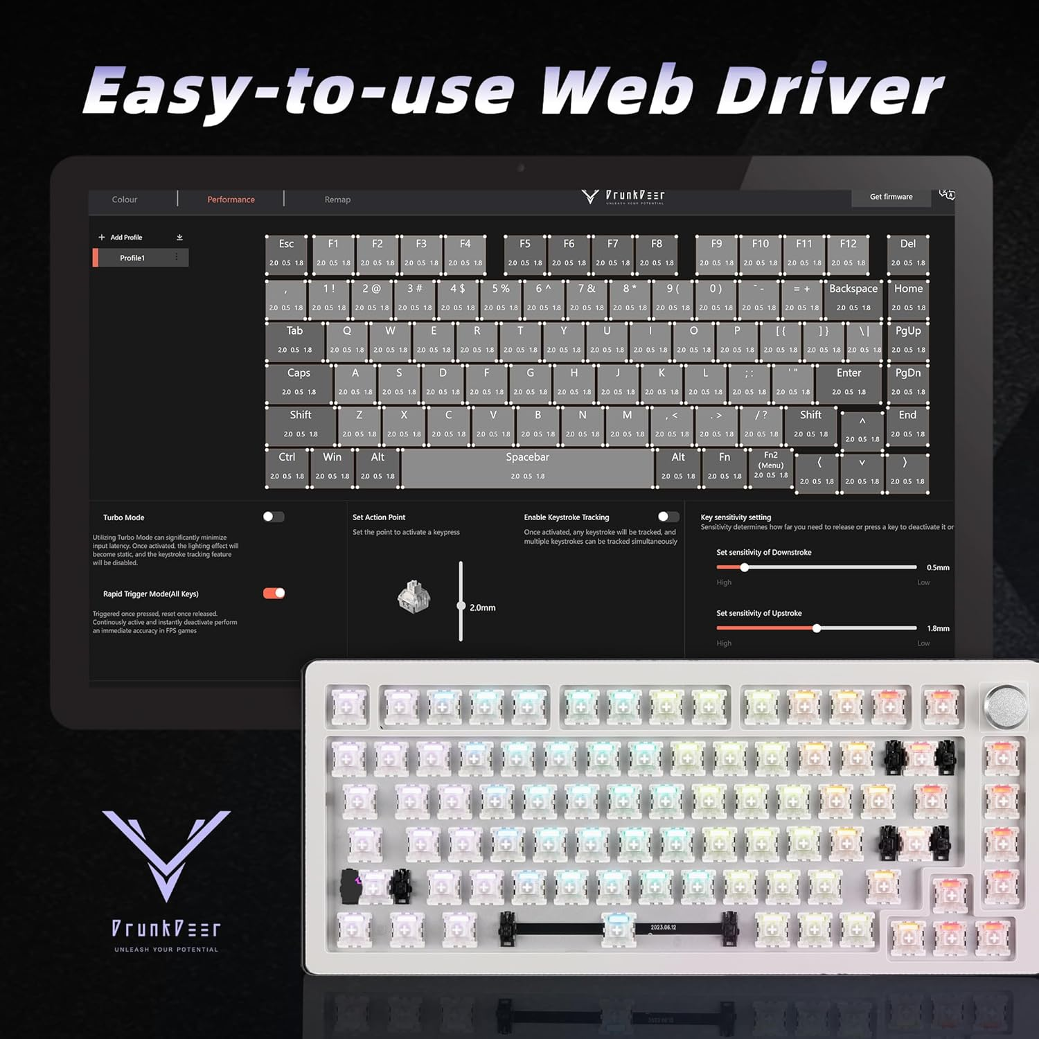 Drunkdeer A75-Mechanical-Keyboard, TKL Gaming Keyboards, Hyper Fast Magnetic-Switch, RGB Wired USB Compact 82 Keys with Knob White image number 1