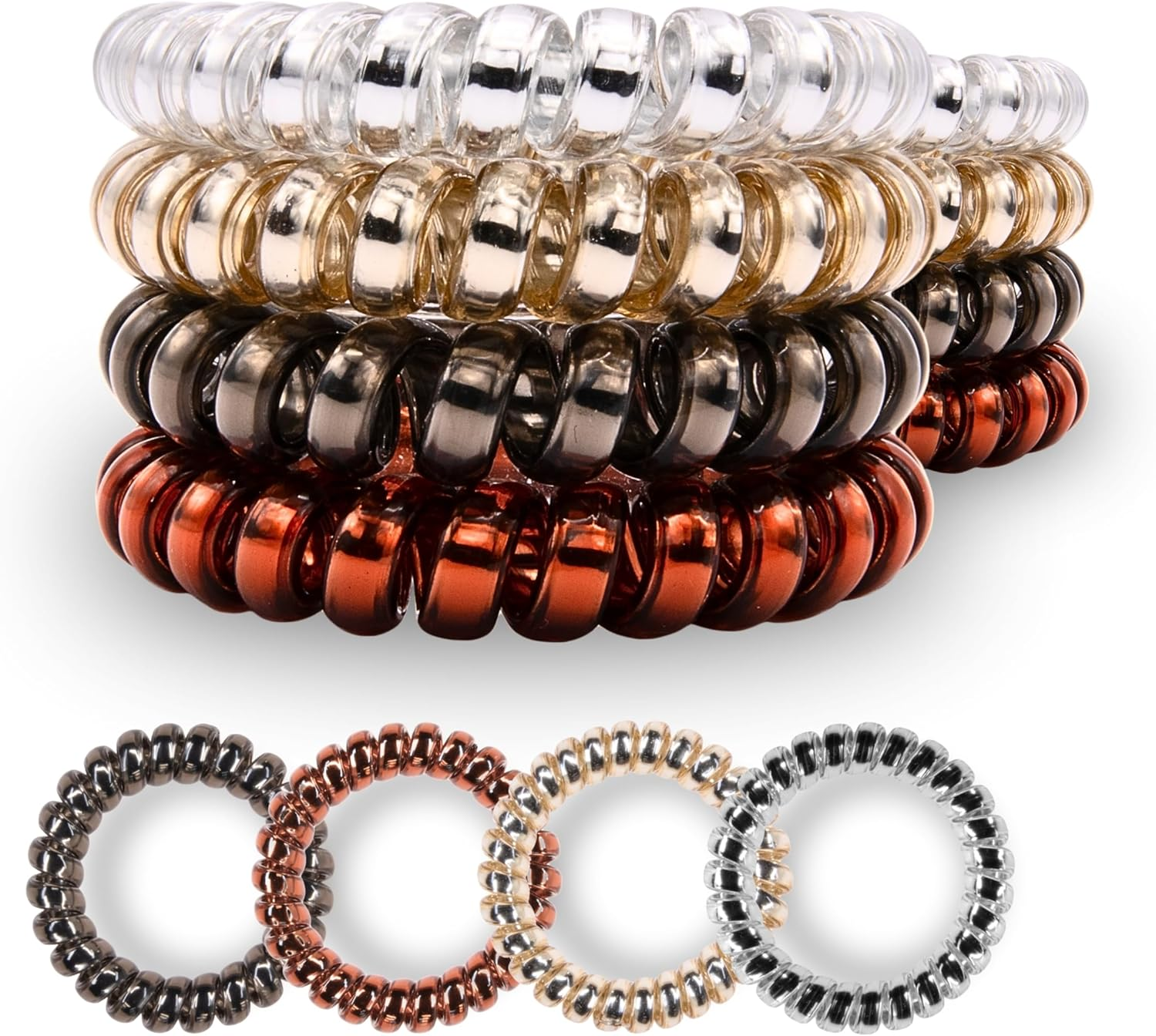 Specora Spiral Hair Scrunchie 4 Colours Mix Pack of 4 &ndash; 5 Cm &ndash; Telephone Cable Scrunchie &ndash; No Pulling & Tangling &ndash; Elastic, No Marks, Gentle on Hair