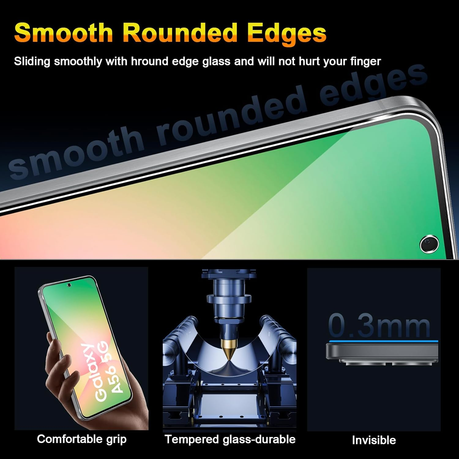 QULLOO Screen Protector for Samsung Galaxy A56 5G, Pack of 3 Screen Protectors with 3 Camera Protection, 9H Hardness Tempered Glass HD Clear Protective Glass Anti-Scratch Film image number 6