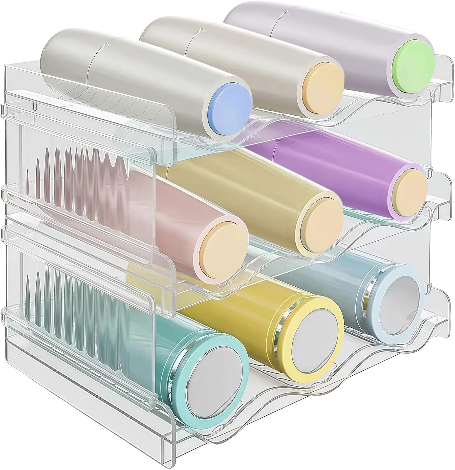 Stackable Bottle Shelf: 3 Pack 9 Bottles Stackable Bottle Rack Bottle Holder Cabinet for Fridge and Cabinet - Space Saving Non-Slip Design for Kitchen, Pantry image number 1