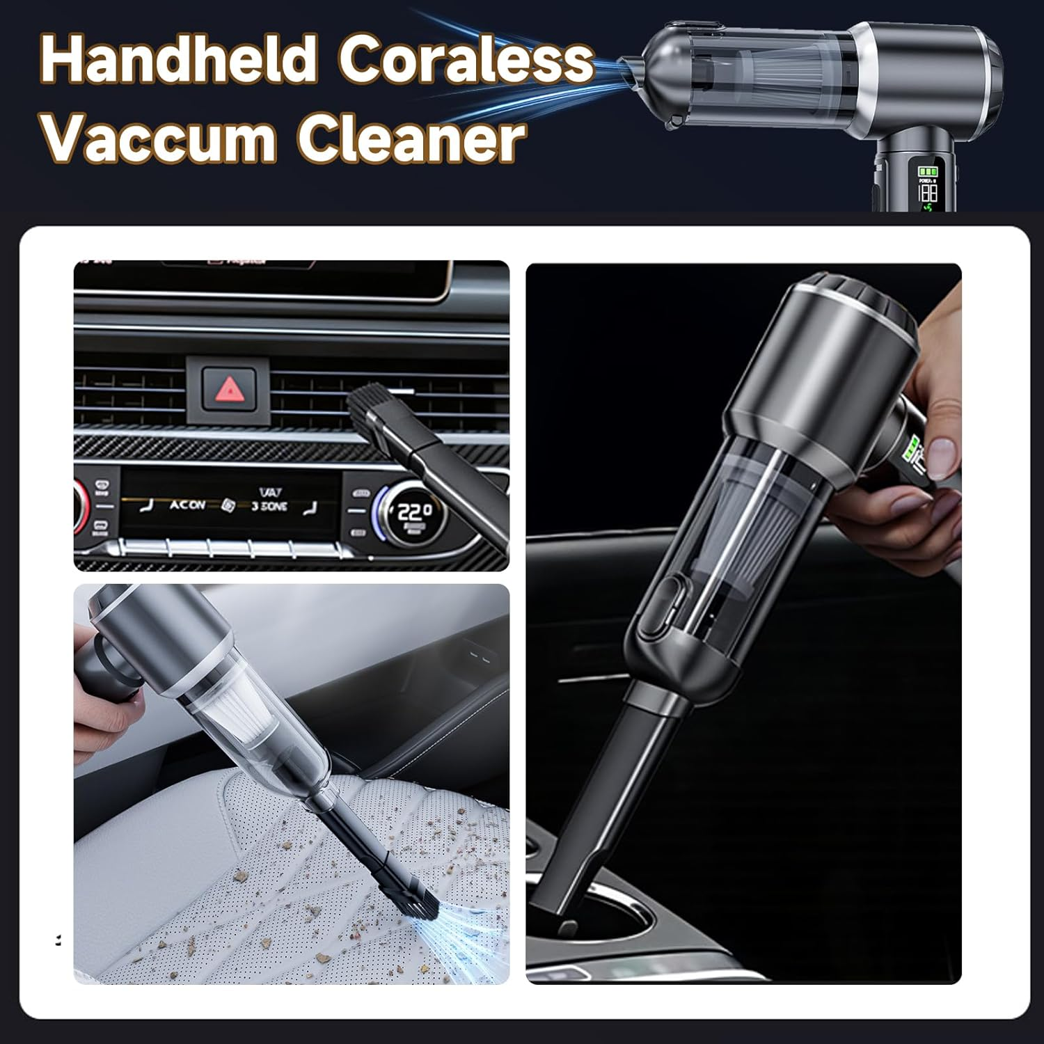 Car Vacuum Cleaner Cordless,23000Pa High Power Mini Vacuum Cleaner,Rechargeable Handheld Vacuum Cleaner,Car Hoovers for Pet Hair, Home, Office, Kitchen image number 3