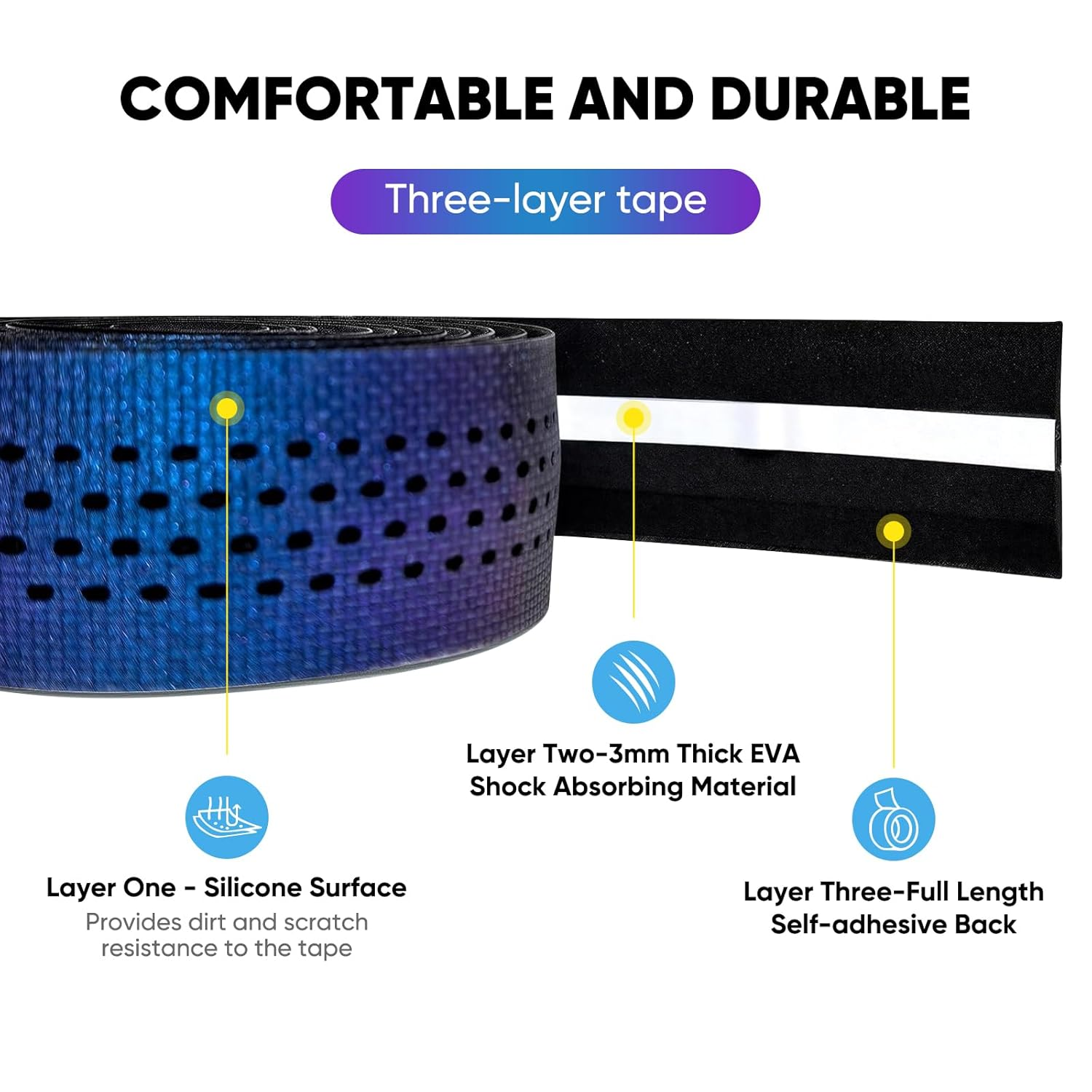 Gradient Purple Bike Handlebar Tape, Non-Slip EVA Road Bike Bar Tape with Shock Absorption, Waterproof Breathable Cycling Handle Wraps for Comfortable Grip & Control, Set of 2 image number 6