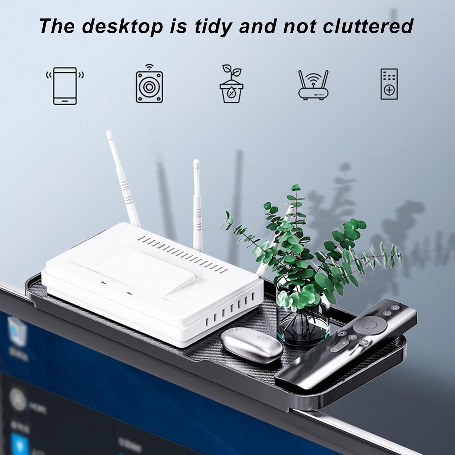 Wesoke 2 Pcs TV Top Shelf Screen Top Storage Stand, Black Computer Monitor Top Mounting Bracket Adjustable Cable Box Mount Shelf with 12 Inch/30Cm Platform for Speakers/Router/Sound Bars/Game Console image number 4