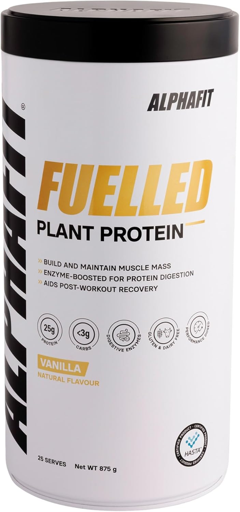 ALPHAFIT Fuelled Plant Protein Vanilla, Vegan Pea Protein with Digestive Enzymes, Natural & Dairy Free, HASTA Certified, 875G image number 2