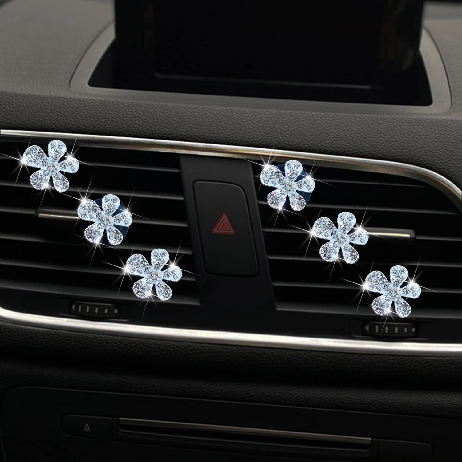 Bling Flower Air Vent Clips, 6 Pcs Cute Daisy Air Fresheners, Diffuser with Rhinestone Interior Decoration Charm, Diamond Decor Accessories for Women Girls image number 3