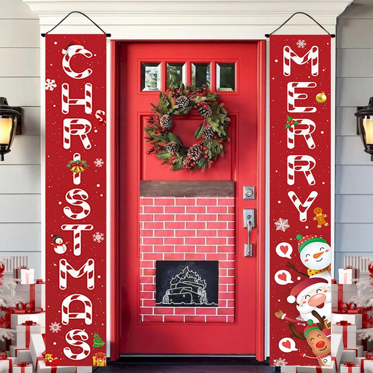 SYTHAK Christmas Decorations Outdoor Yard Front Porch Sign Set, Door Banner, Hanging Merry Christmas Decorations for Home, Indoor Outdoor Xmas Decor Wall Front Door Yard Garage image number 1