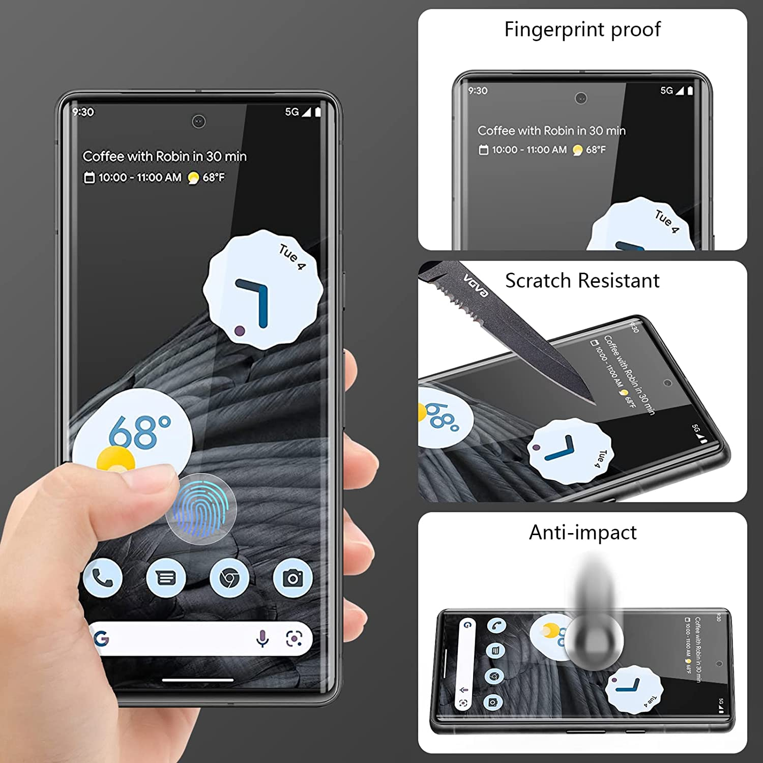 Cnarery Screen Protector for Google Pixel 7 Pro, 2 Pack Fingerprint Support Unlock Tempered Glass [Easy Installation] [Bubble Free] image number 5