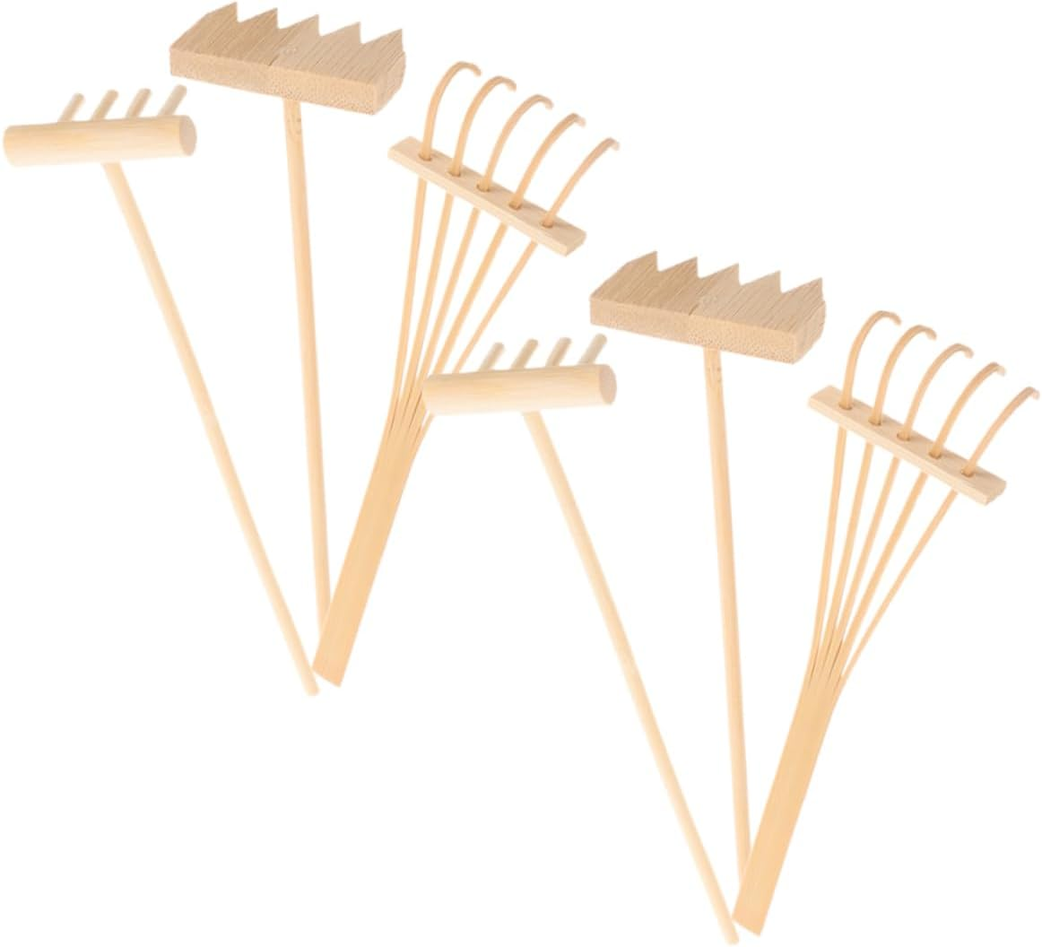 Kisangel 6Pcs Sand Table Accessories Mini Gardening Tools Rakes Tray Crafts for Home Miniature Rake Garden Supplies image number 2