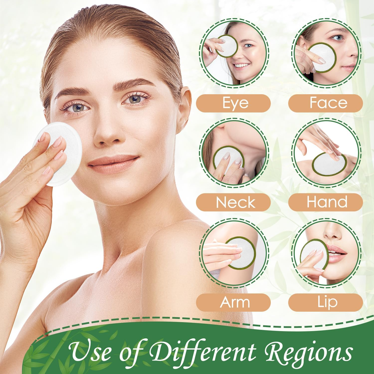 WOTOW Set of 20PCS Reusable Makeup Remover Pads for Face, Washable Bamboo Cotton Rounds Reusable Makeup Cotton Rounds with Mesh Bag and round Storage Box for All Skin Types image number 4