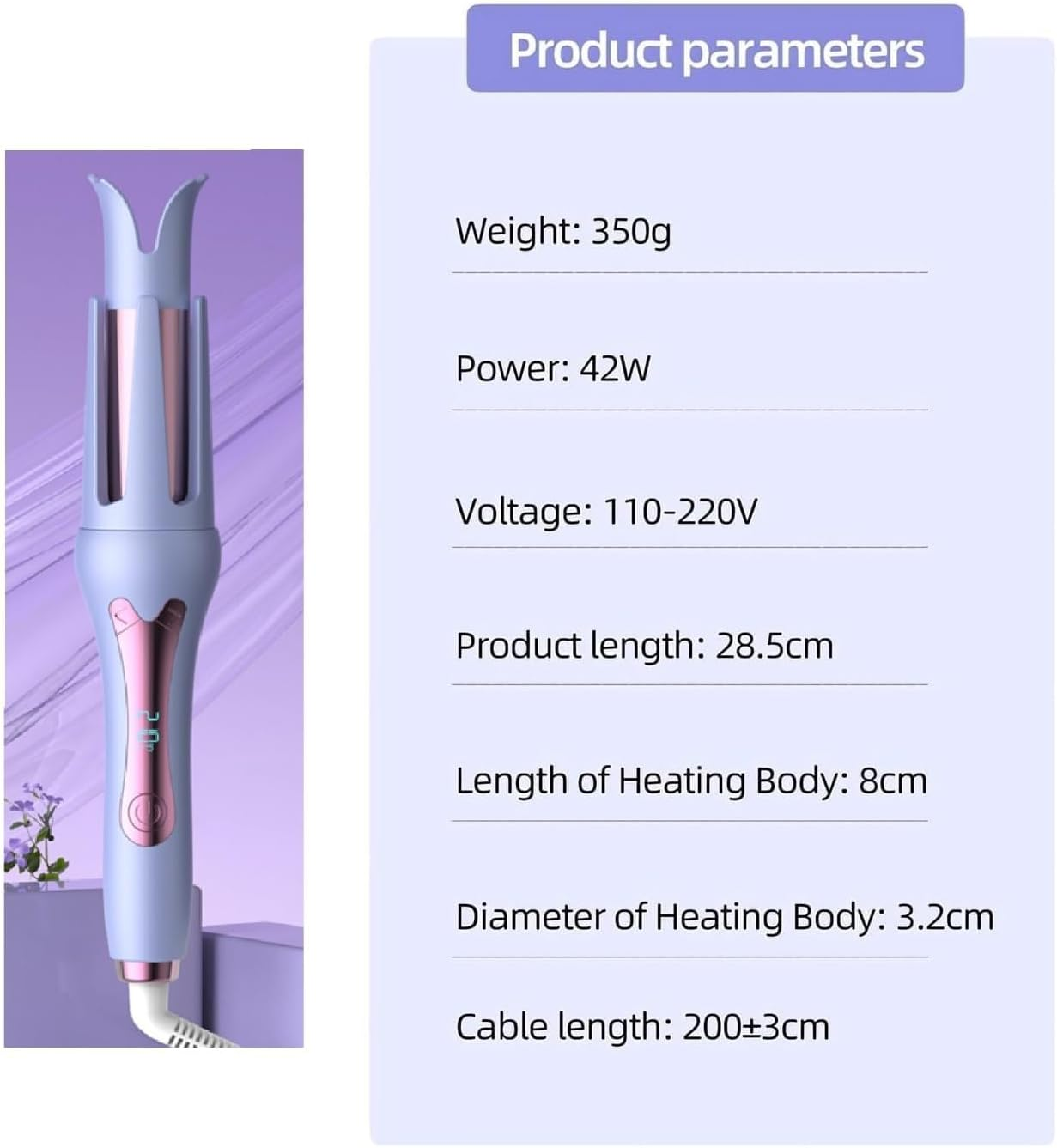 Auto Hair Curler, 32Mm Automatic Curling Iron with 3 Temperature & 3 Timer, Automatic Shut-Off, Anti-Scald, Anti-Tangle Rotating Curling Wand for Hair Styling (Purple) image number 5