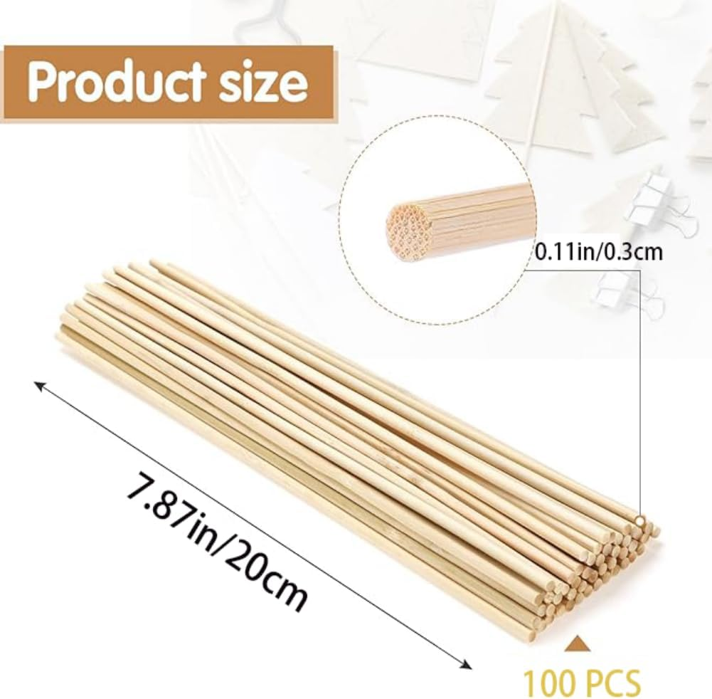 Bamboo Dowel Rods，Dowel Rods Wooden Dowels Craft Wood Sticks Unfinished Natural Bamboo Sticks for Flower Bouquet Crafts and Diyers（100 Pcs） image number 5