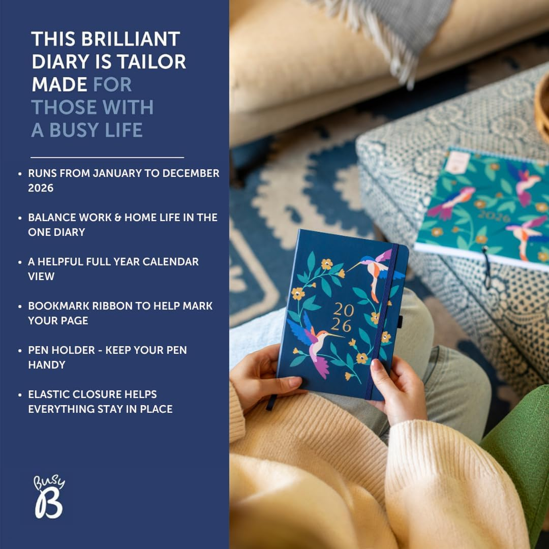 Busy B A5 2026 Diary - Busy Life Weekly Planner Journal &ndash; Life Diary for Students, Teachers, Work & More with Dual Schedules, Year Calendar, Pen Loop, Pockets & Elastic Closure Band - Birds Print image number 4