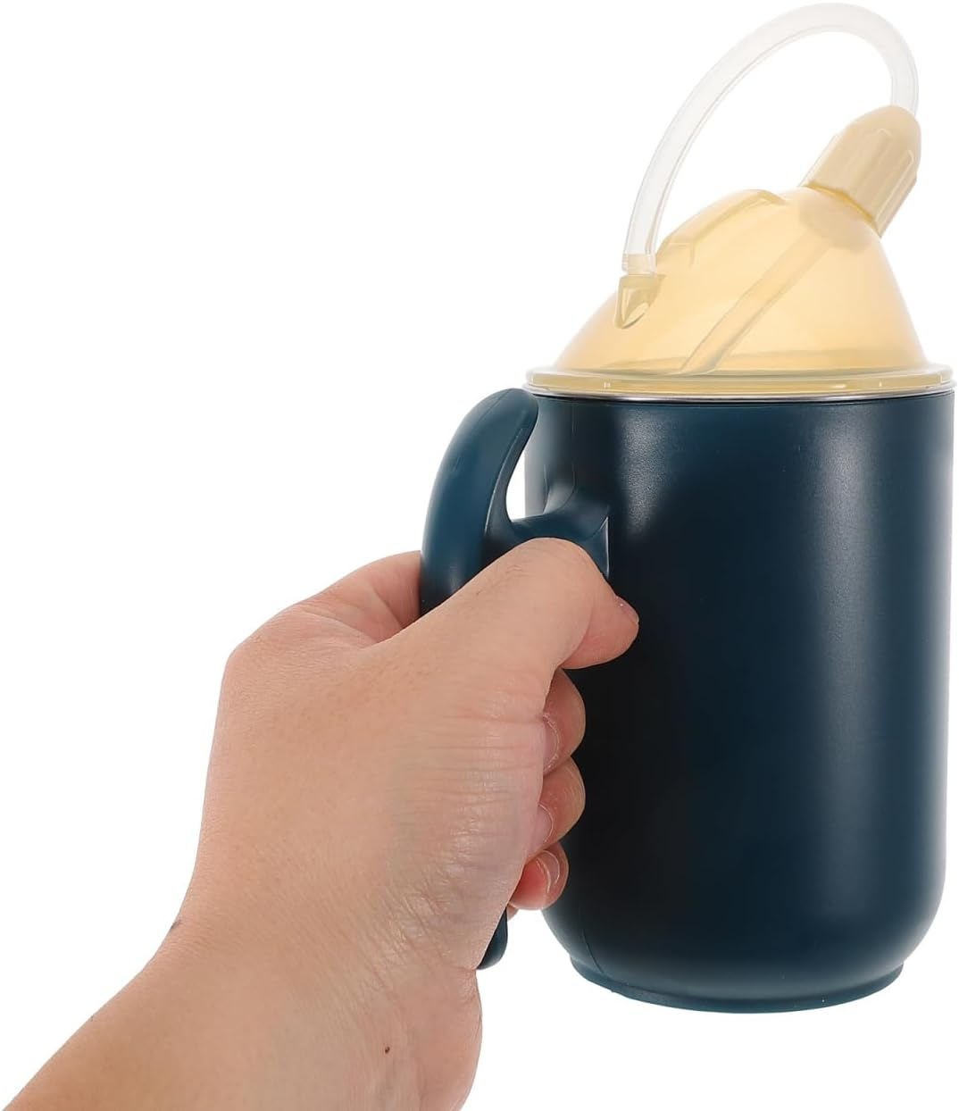 Minkissy Elderly Spill Proof Cup with Straw Handle 400Ml Drinking Bottles Adults Stainless Steel Feeding Resistant Leak-Proof for Pregnant Disabled Bedridden Patients-Blue image number 3