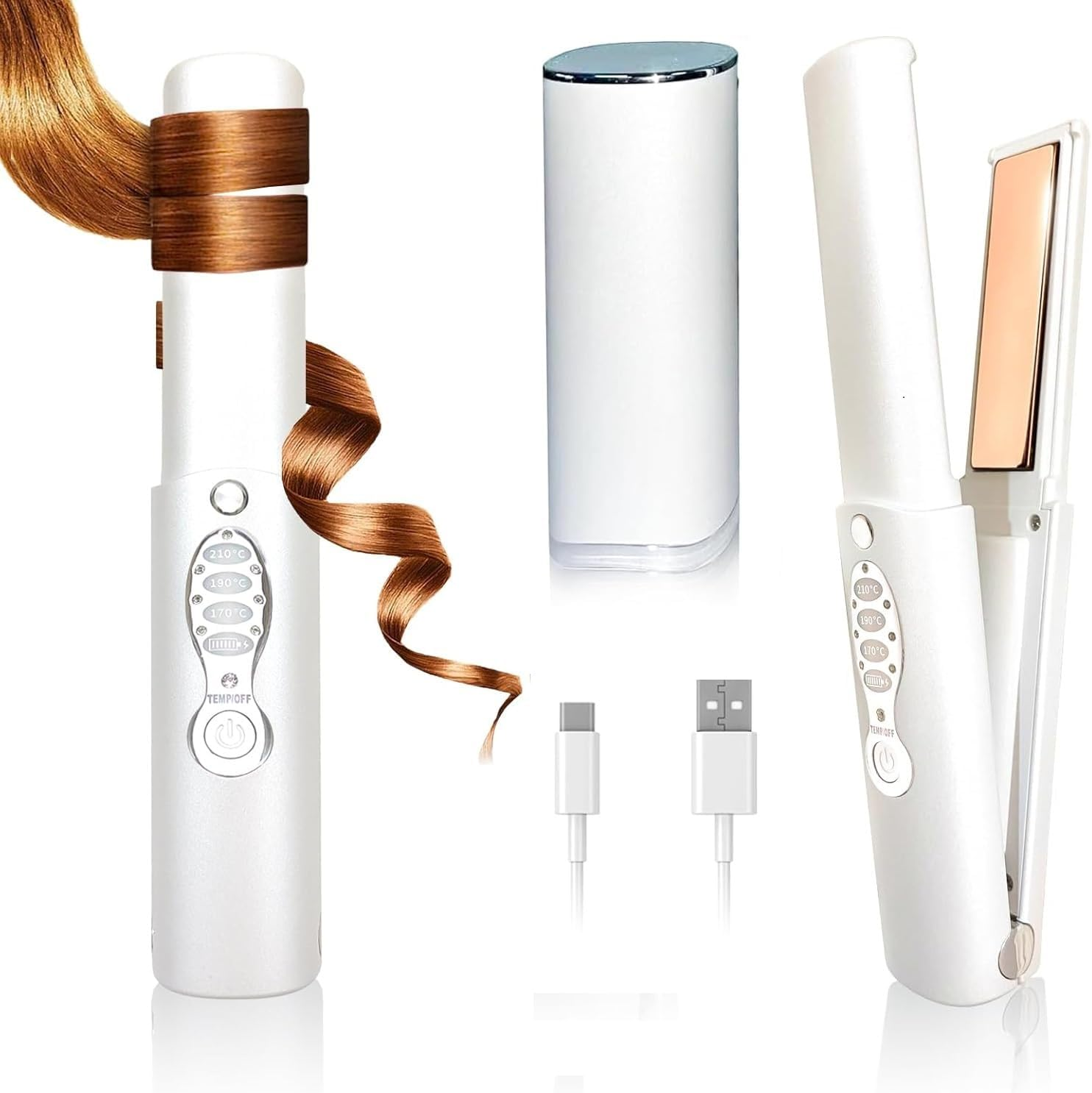 Cordless Hair Straightener Curler, Portable Wireless Hair Straightening and Curling, Titanium Flat Iron, Fast Heating in Seconds, USB Rechargeable, Lightweight for Travel image number 5