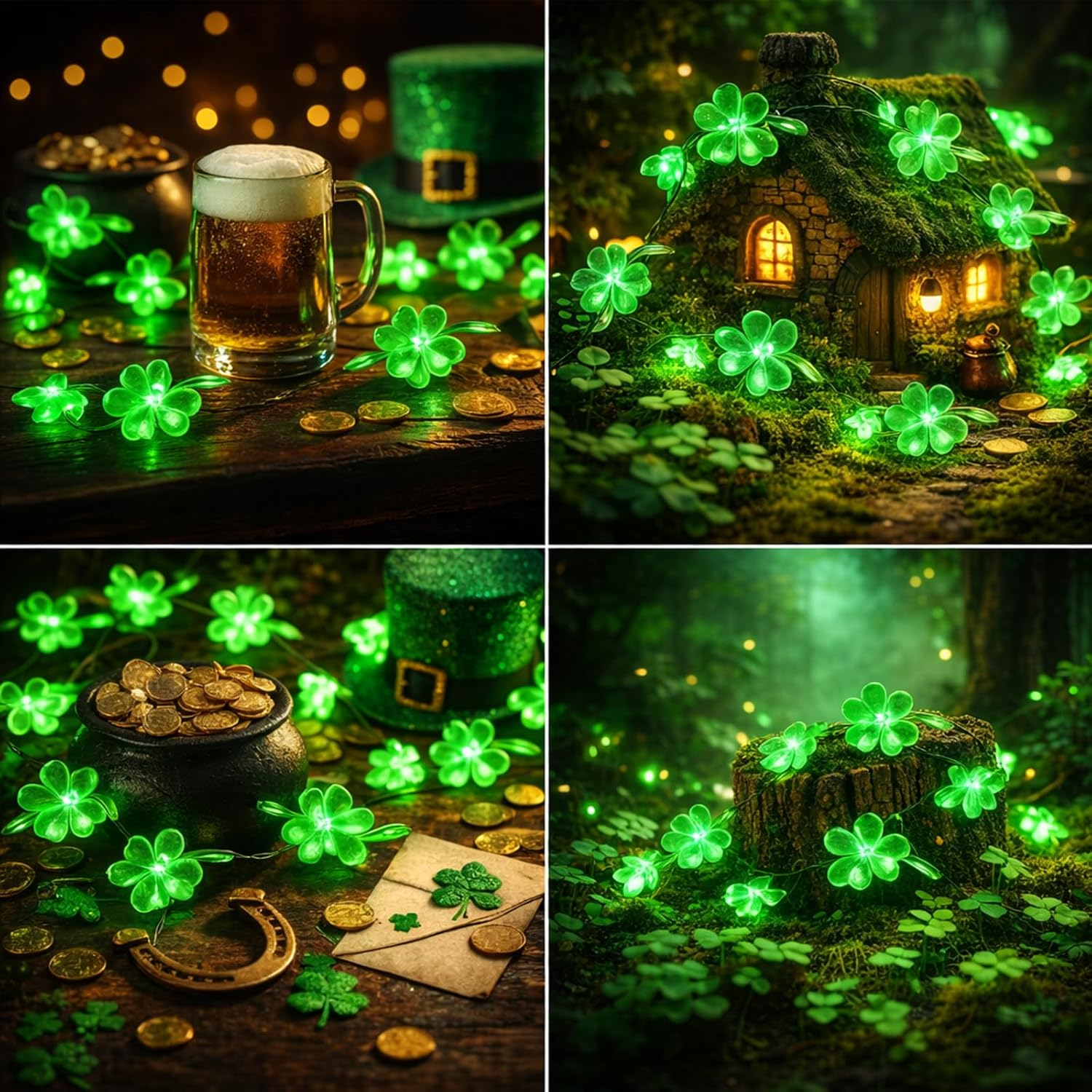 Alegre Clover Leaf Fairy Lights, Green, 2 M, 20 LED Clover Leaf Wire, Green Fairy Lights, Battery Operated, Green Fairy Lights, Indoor Decorative Fairy Lights for St. Patrick'S Day, Wedding, Bedroom image number 2