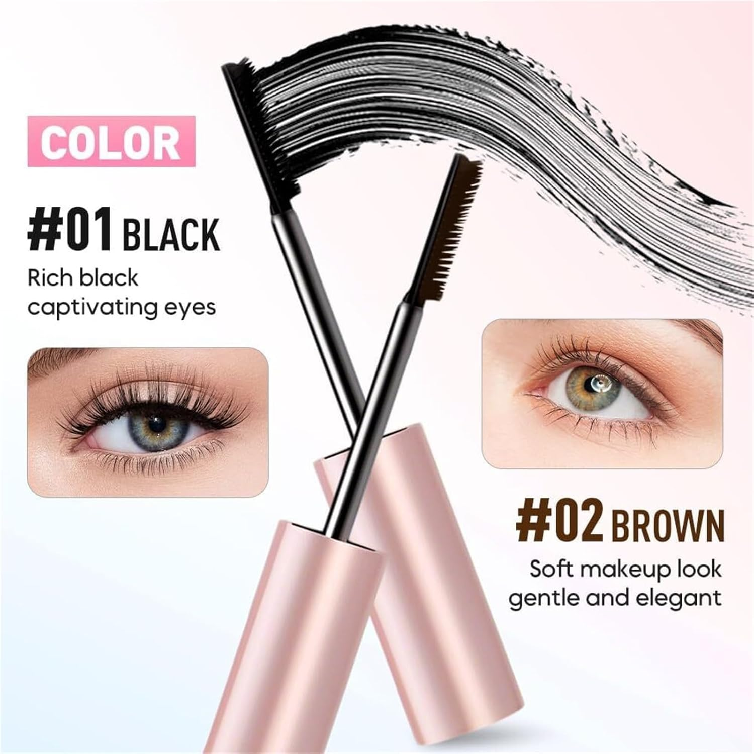 Comparison K Mascara, Comparisonk Mascara, Tubing Mascaras, 2025 Black & Brown Duo for Lash Makeup, Waterproof & Sweatproof Long Lasting Non-Smudged(Brown) image number 4