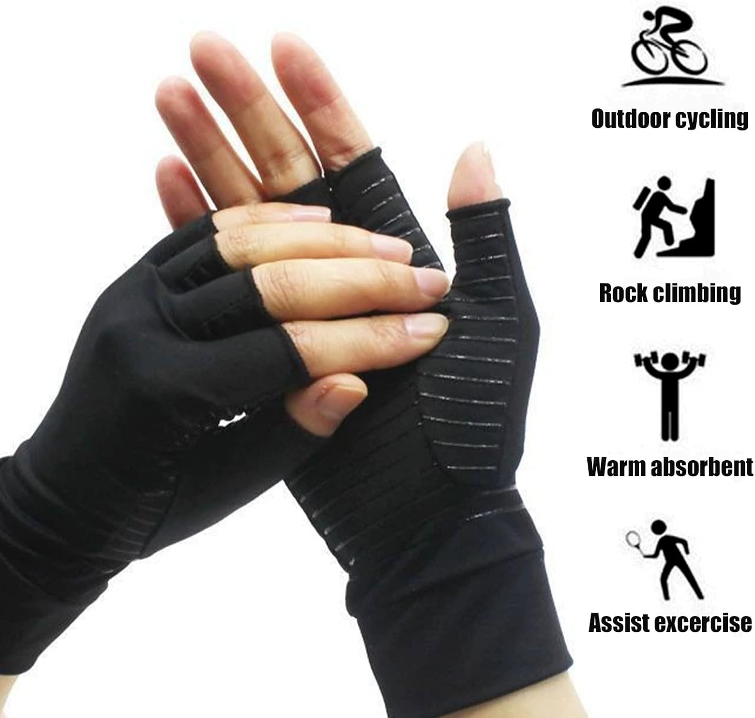 Xolixorium Copper Compression Gloves for Arthritis Pain Relief & Carpal Tunnel Support, Open Finger Design with High Copper Content, RSI Computer Typing Gloves, Size L - 1 Pair image number 1