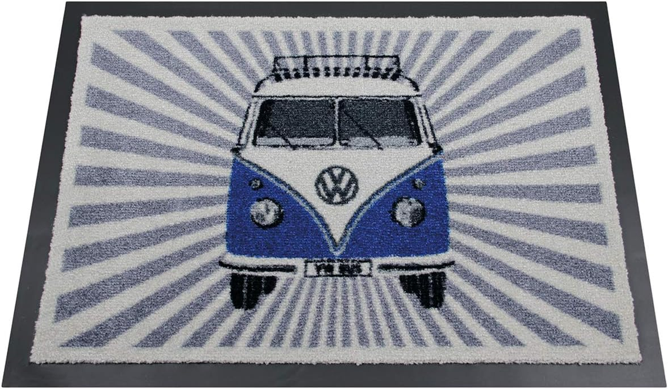 BRISA VW Collection - Volkswagen Bus T1 Camper Van Kombi Door Mat, Entrance Mat, Indoor Outdoor Welcome Mat (70X50Cm/Samba Stripes/Blue) - Front  Back/Black  Red image number 2