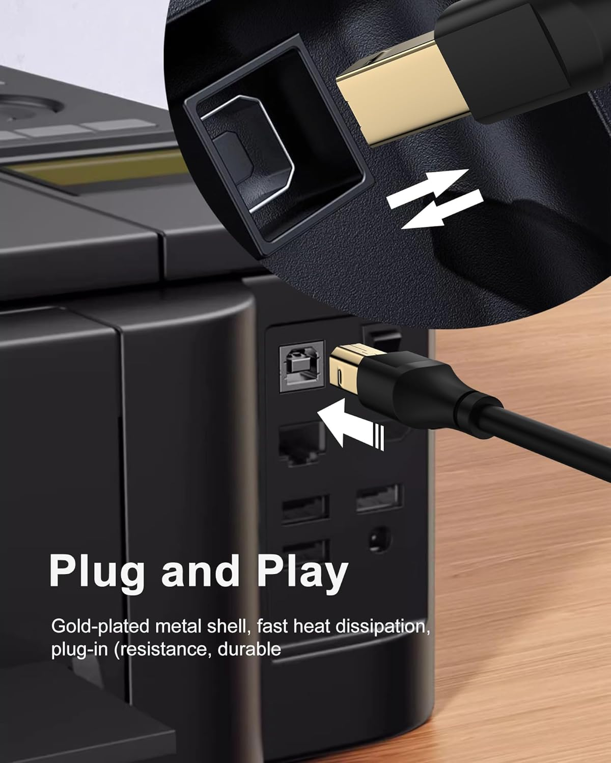 HP Printer Cable 3Ft, Square USB a to USB B Cable for Printer/Scanner Epson, HP, Canon, Brother, Ethernet Print Smoothly Connect to Computer/Laptop/Pc - USB 2.0 Type B Impresora Midi Long Cord, 6 Foot image number 4