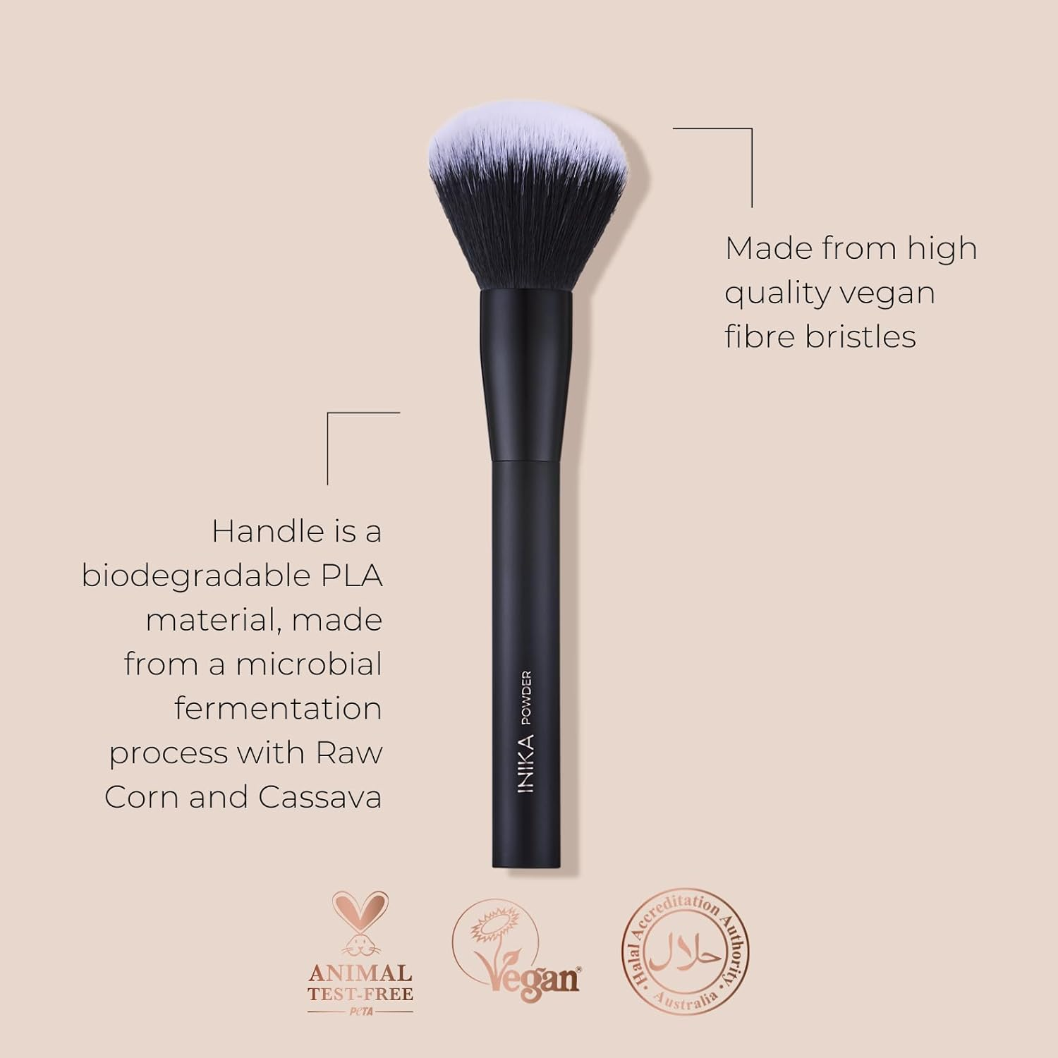 INIKA Powder Vegan Brush | Perfect, Soft Powder All-Rounder for Loose and Pressed Cosmetics. Diverse Action Brush for Application or Blending of Foundations, Contours, Highlights or Blush.