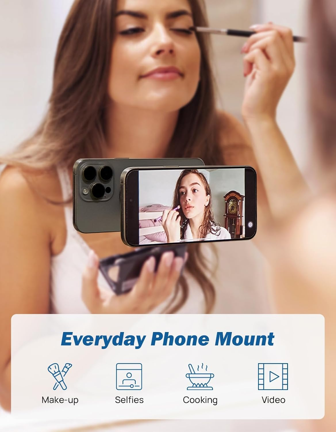 JOYTUTUS Shower Phone Holder, Reusable Suction Cup Phone Mount for Shower, Mirror, Kitchen, Window & Bathroom, Shower Phone Mount Compatible with Iphone 16, 15, 14, 13, 12 & All Phones,Black,1 Pack image number 2