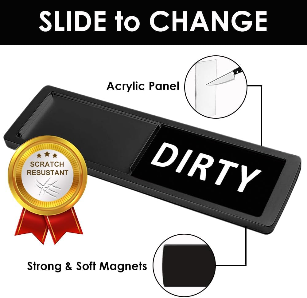 Dishwasher Magnet Clean Dirty Sign, Clean Dirty Sign Accessories for Dishwasher Non-Scratch/Super Strong Soft Magnet with Optional Adhesives/Easy to Read & Slide (Black& White) - Black  Green image number 7