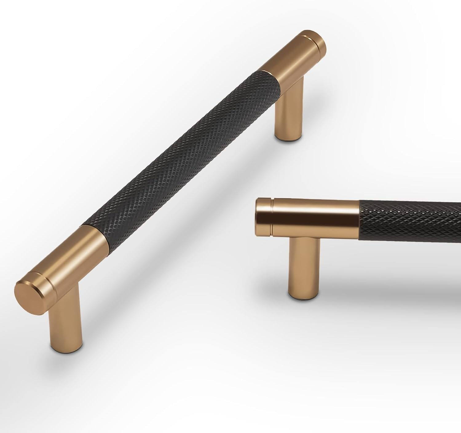 BUKOBYHE 10 Pack 3.75Inch Black and Champagne Bronze Kitchen Cabinet Handles Knurled Cabinet Pulls Black Drawer Pulls Kitchen Hardware