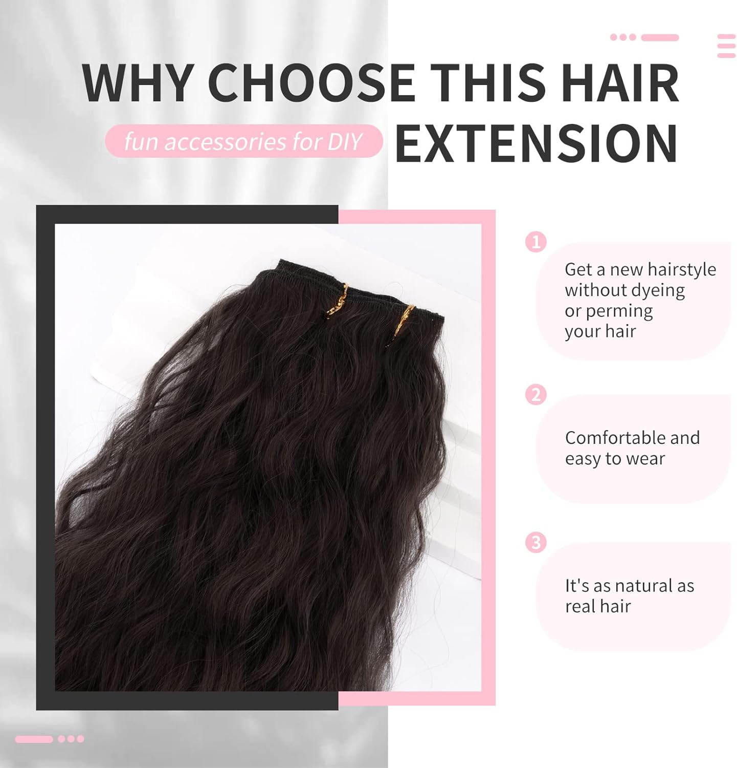 FLUFYMOOZ Clip in Hair Extensions,6Pcs Hair Extensions Long Mermaid Waves Wavy Synthetic Clip on Hairpiece for Women 24 Inch (Black Brown) image number 5