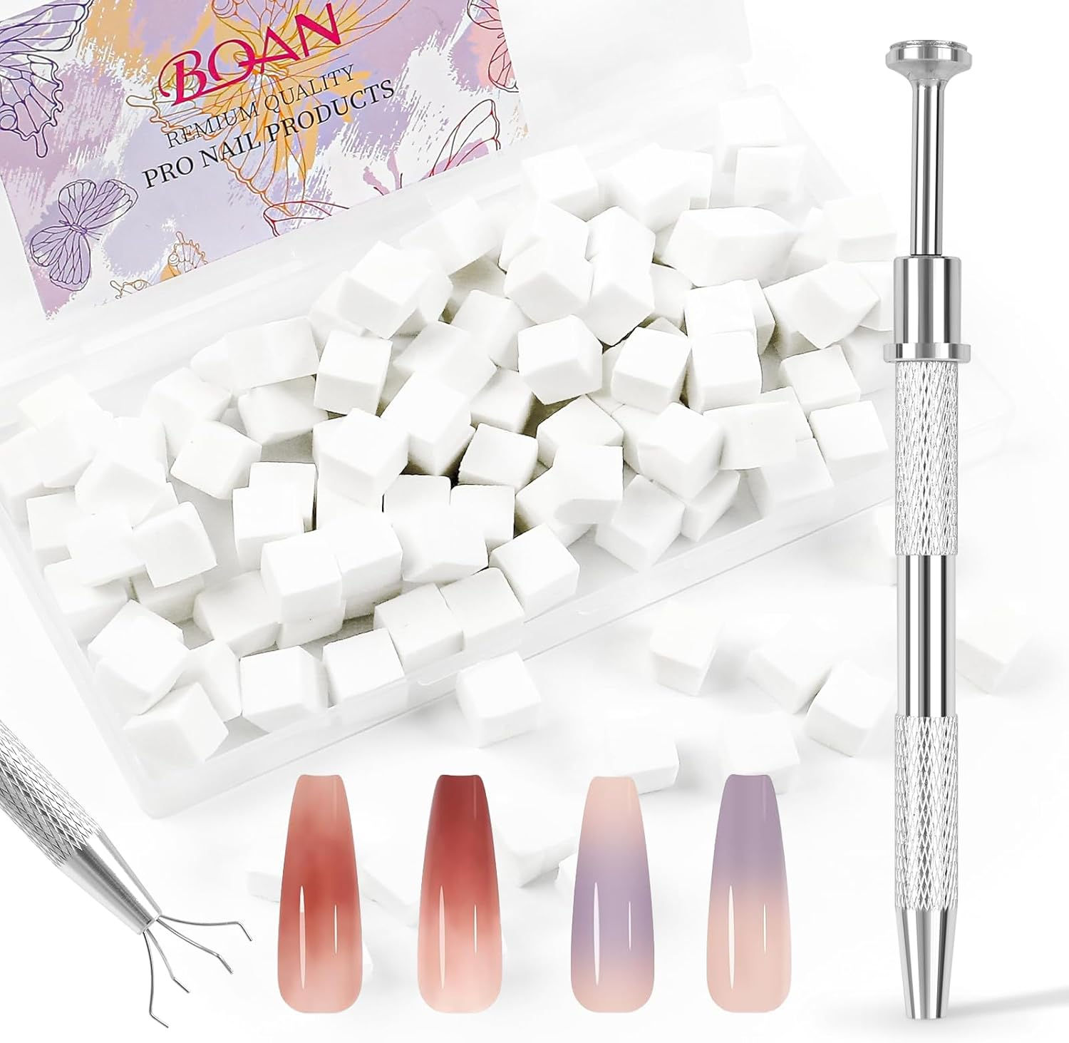 BQAN Nail Sponges for Ombre, 100Pcs 0.39" Nail Art Sponge with Gripper Pen for Nail Art Manicure Nail Art Tools for Nail Tech and Beginner (Silver) image number 4