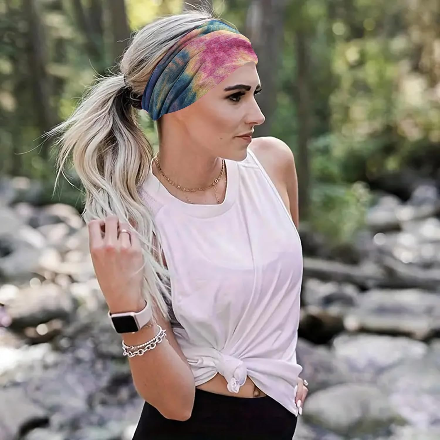 HTTDSLF Pack of 6 Hair Bands, 9 Cm Tie Dyeing Wide Hair Bands for Women and Girls, Elastic Hair Bands, Trendy Women'S Headbands, Soft Headbands, Headband Hair Band