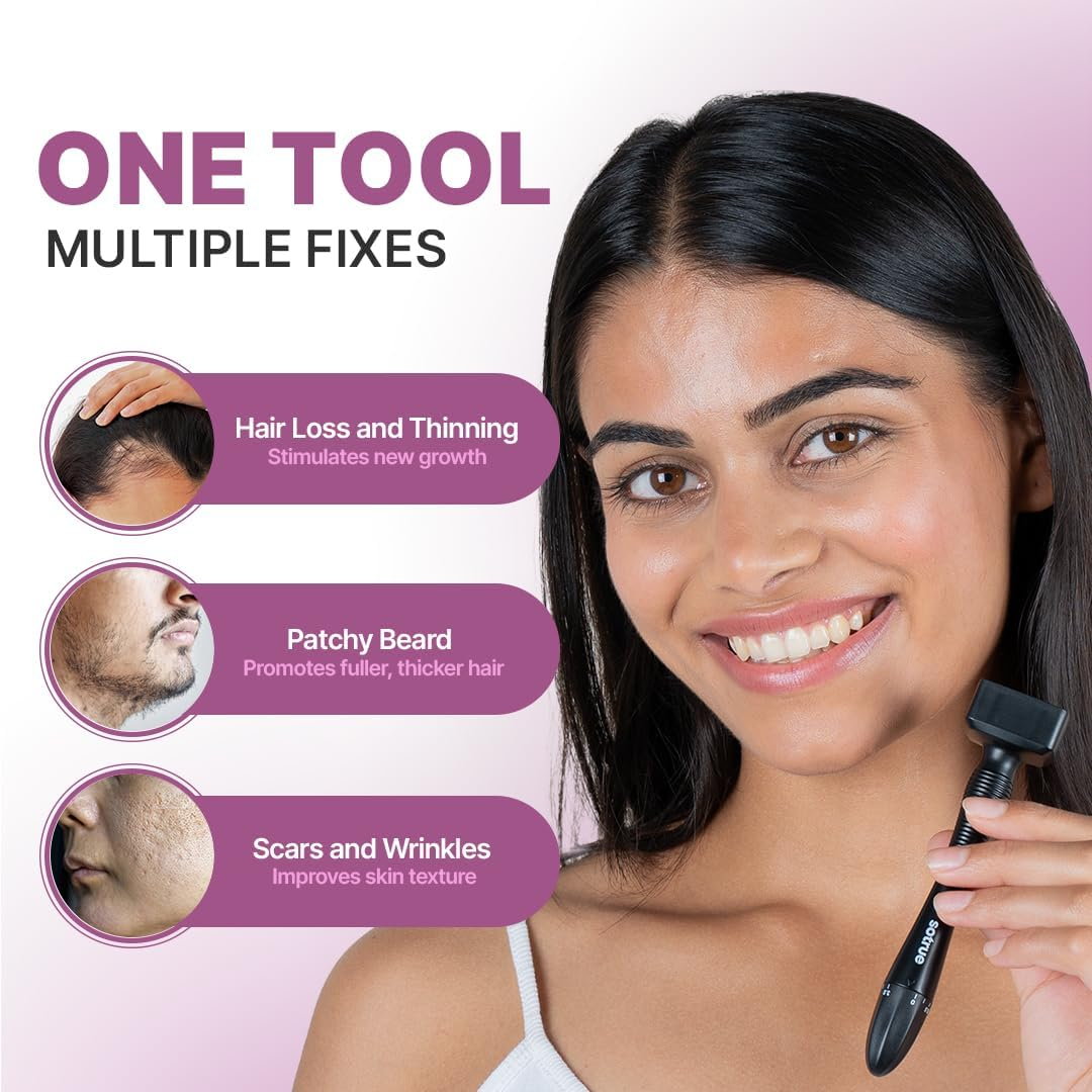 Sotrue Hair Growth Derma Stamp, Titanium Coated Adjustable Needles 0.25Mm to 3Mm, 140 Microneedling Stamp for Skin Repair, Face, Hair & Beard Growth, Safe & Effective to Use, Reduces Acne Scars