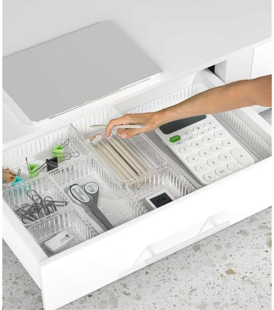7 Pack Clear Drawer Organizers Storage Bins, 4 Size Plastic Makeup Organisers Bin,Stackable Cosmetics Drawer Organizer Trays, Desktop Storage Organization image number 4