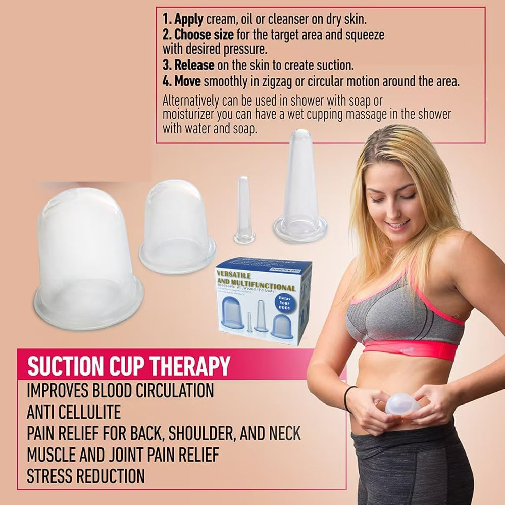 ETERNALLOOG Cupping Therapy Cups - Body Sculpting Cup Firm for Muscle Soreness Pain Relief Body Neck Knee, Silicone Cups Set, Deep Muscle Massager, anti Cellulite Joint Pain Recovery (4 Sizes) image number 4