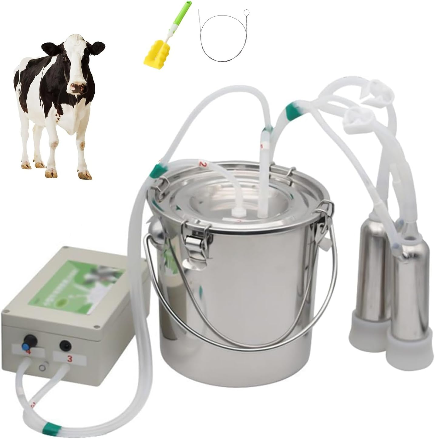 Electric Pulse Milking Machine, 5L Rechargeable Pulsation Vacuum Milk Machine with Adjustable Suction, Portable Automatic Cows Sheeps Milking Machine for Home Small-Scalefarm(Cow) image number 2