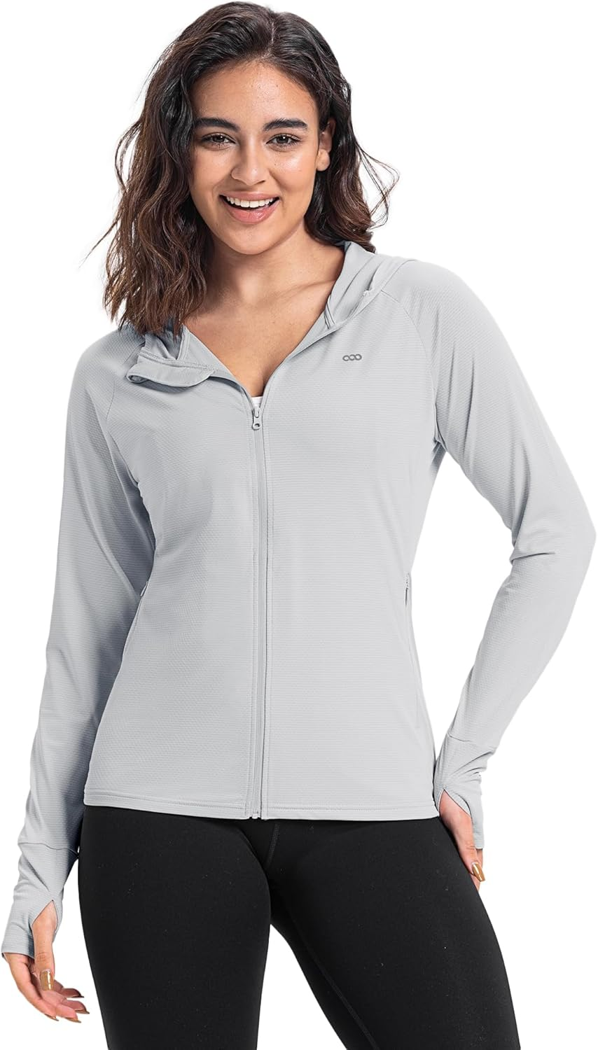 33,000Ft Women'S UPF 50+ Hoodie Jacket Lightweight Long Sleeve Sun Protection Shirt Full Zip up Breathable Sportwear with Thumb Holes for Hiking Running Outdoor