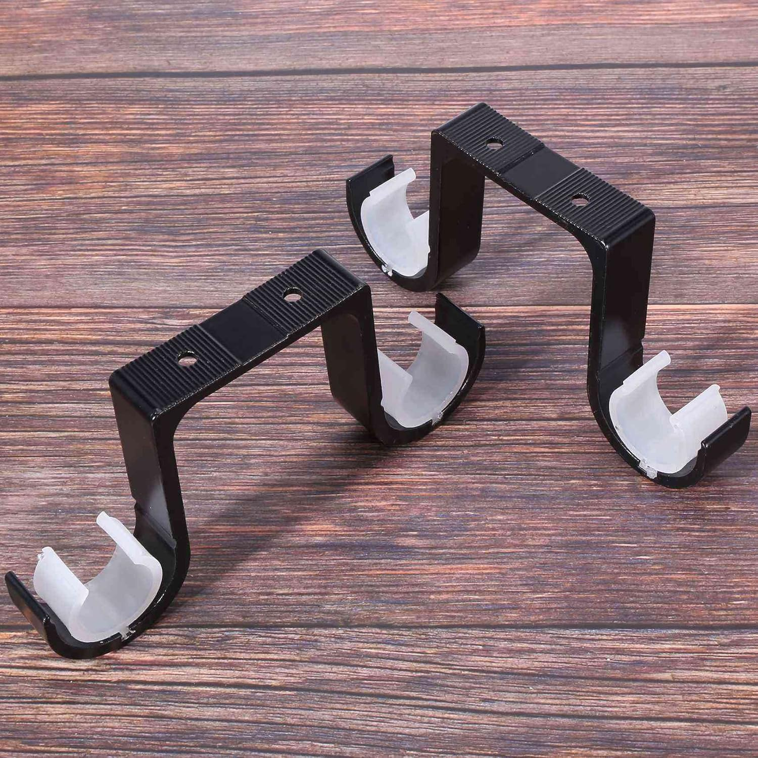 RESFNSE 2Pcs Double Curtain Rod Brackets Ceiling Mount Supports Aluminum Alloy Black image number 3