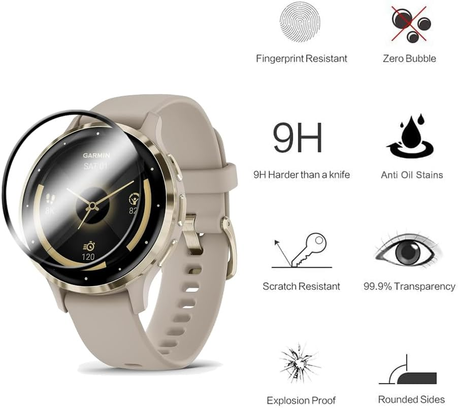 Wookfiss Screen Protector for Garmin Venu 3S Tempered Glass Screen Protector, Pack of 3, Soft HD Clear Glass Screen Protector, 3D Full Coverage, Anti-Scratch, Bubble-Free, TPU Soft Film image number 4