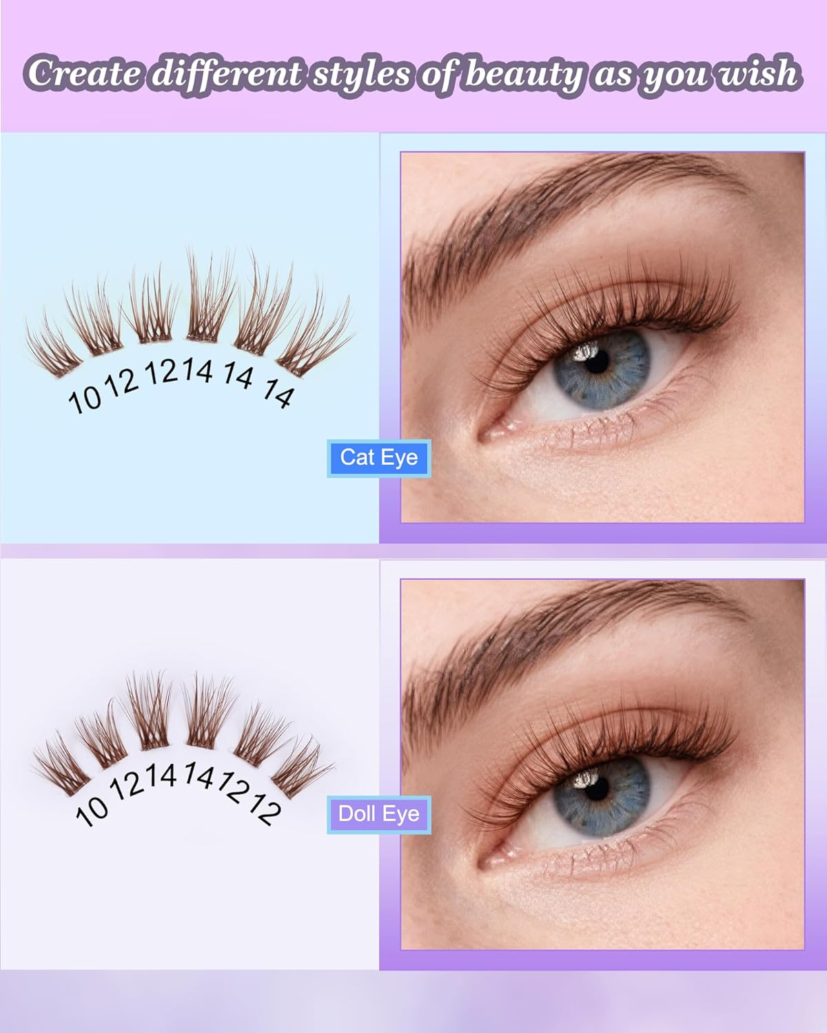 LZM Pre Glued Cluster Lashes Brown Self Adhesive Lashes Clusters Natural with Tweezers No Glue Needed Press-On Eyelashes Wispy Eyelash Extensions DIY at Home 10Mm 12Mm 14Mm 16Mm (YS10)