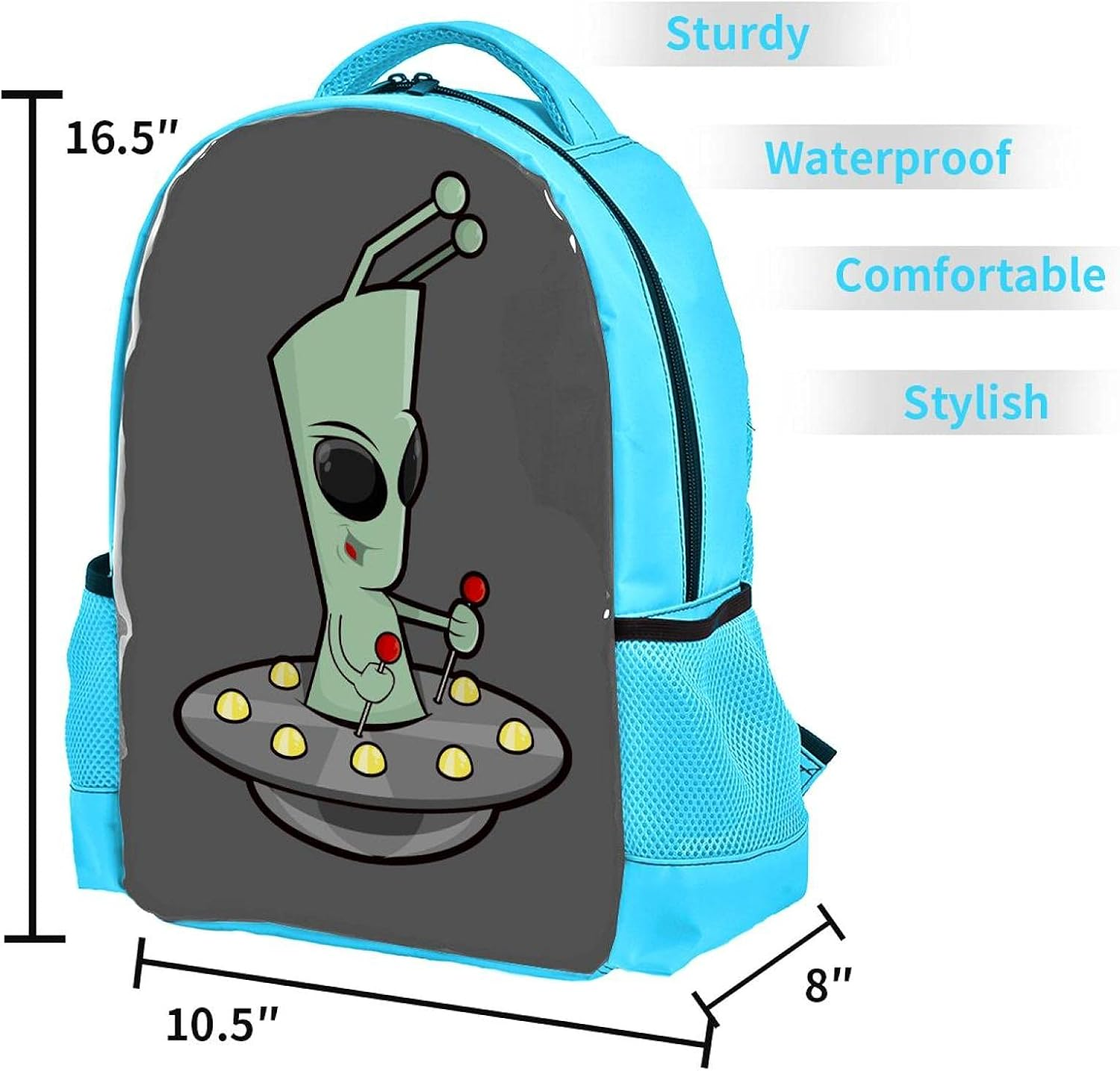 Blue Backpack Boy Bookbags Rucksack Men Travel Handbag Daypack Retro Funny Cartoon Alien image number 1