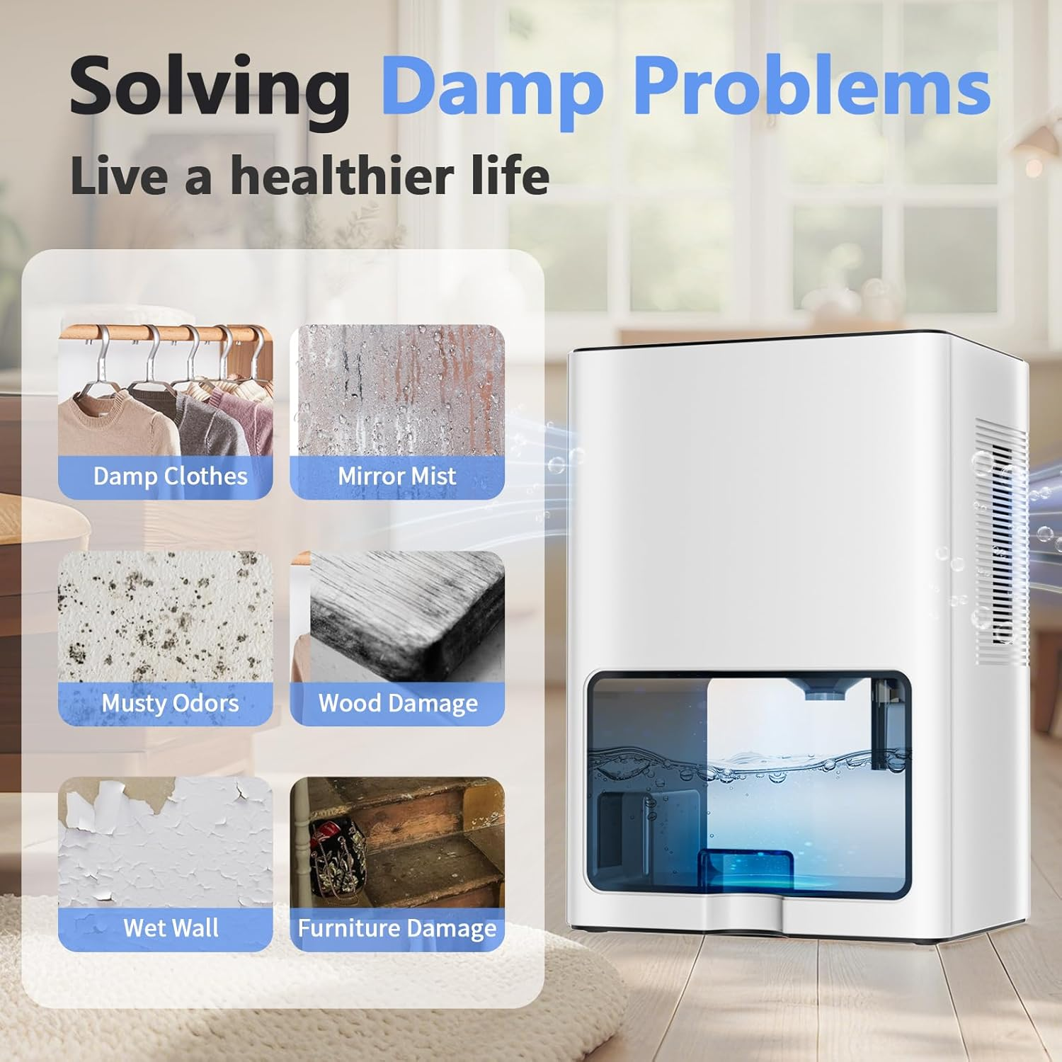 4L Dehumidifier,Dehumidifiers for Large Room up to 65㎡, Moisture Absorber for Home with Home,Bedroom, Bathroom, Wardrobe, Basement,Auto Shut Off,Led Light(Au PLUG) image number 3