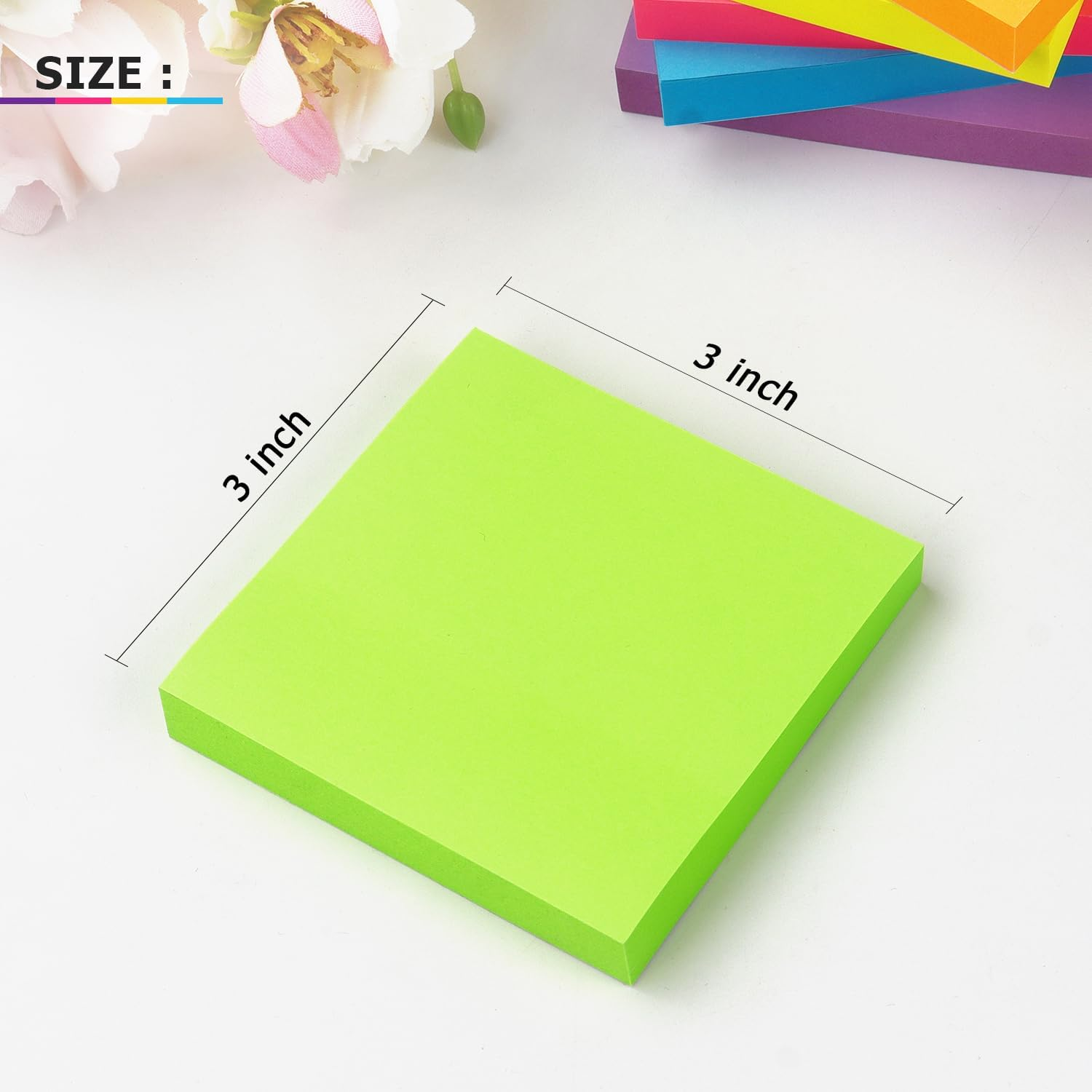 Sticky Notes 3X3 Inch Bright Colors Self-Stick Pads 6 Pads/Pack 100 Sheets/Pad Total 600 Sheets image number 4