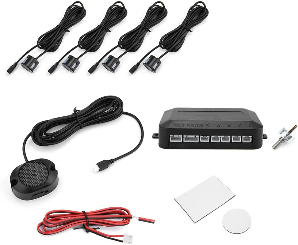 Joyzan Parking Sensor, Garage Car Vehicle Reverse Backup Radar System with 4 Sensors Beep Park Assistance Kit Distance Info Video Output Sound Warning Alarm Buzzer Reminder for Safe Driving Auto RV image number 1