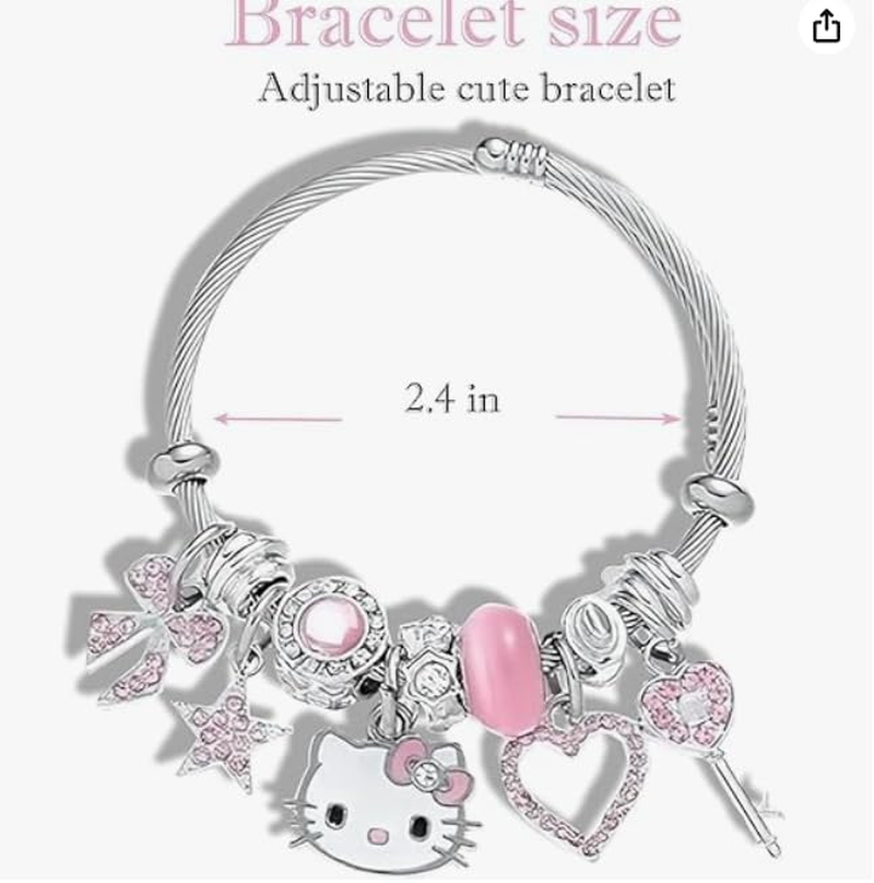 Cute Charm Bracelet, Chain Cuff Jewelry Charms for Bracelets, Stainless Steel Anime Cartoon Bracelet for Women Teen Girls Sister Bff Birthday Gift and Friendship, Medium, Stainless Steel, Amber image number 4