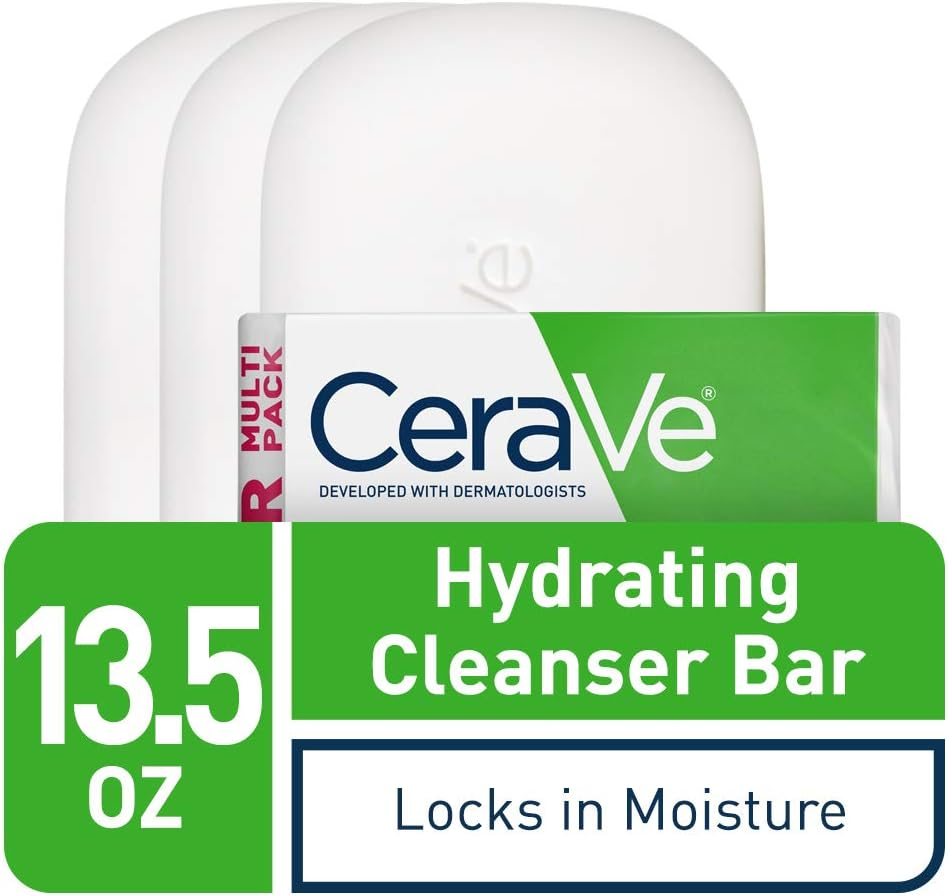 Cerave Hydrating Cleanser Bar | Soap-Free Body and Facial Cleanser with 5% Moisturizing Cream | Fragrance-Free |3-Pack, 4.5 Ounce Each image number 3