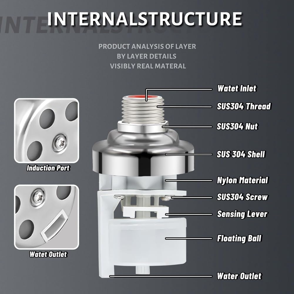 Zicojia 304 Stainless Steel Fully Automatic Water Level Control Float Valve, 1/2In 3/4In Auto Fill Shut off Water Float Valve image number 4