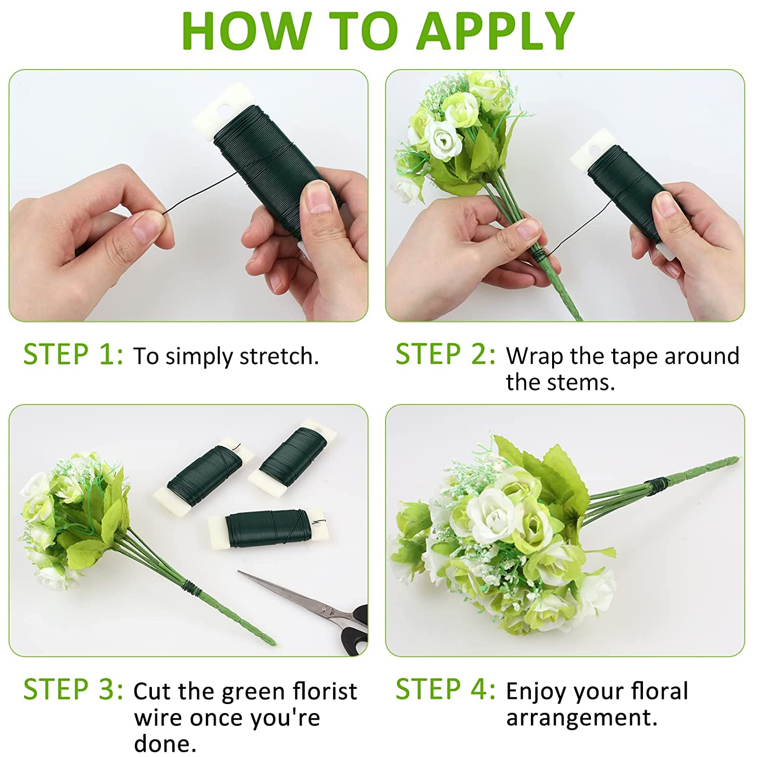 3 Pack Flexible Green Wire - 118 Yards, 22 Gauge, Paddle Wire for Crafts, Christmas Wreaths, Tree & Flower Arrangements image number 4