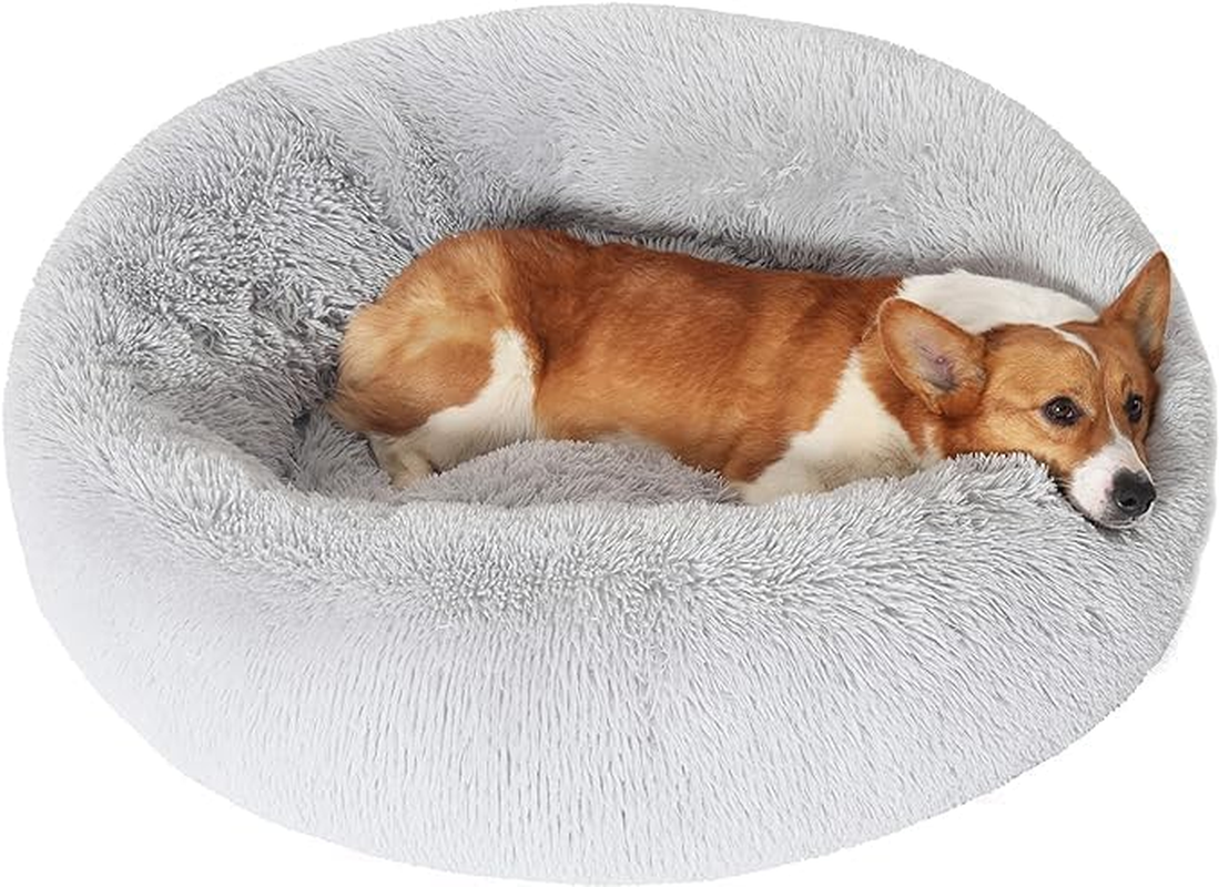 Wndy'S Dream Dog Bed, Dog Calming Donut Bed, Anti-Anxiety Pet Bed, Fluffy Donut Cushion for Small and Medium Dogs and Cats, Washable Soft Pet Puppy round Bed with Anti-Slip Mute Base (Coffee 70Cm)
