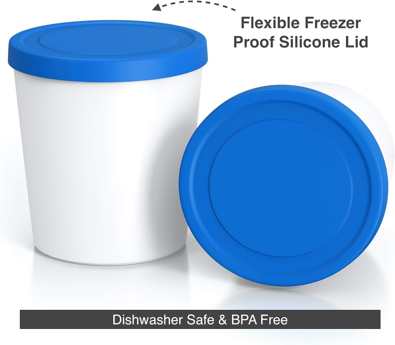 Ice Cream Containers for Homemade (2 Pack - 1L Each) Reusable Ice Cream Storage Containers Perfect Freezer Storage Tubs with Lids for Ice Cream, Sorbet and Gelato, Blue